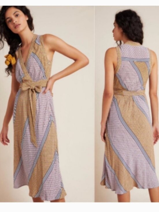 Maeve Dresses & Skirts - Maeve Anthropologie Carla Faux Wrap Dress Midi Length Fun Print Size 6 Women's